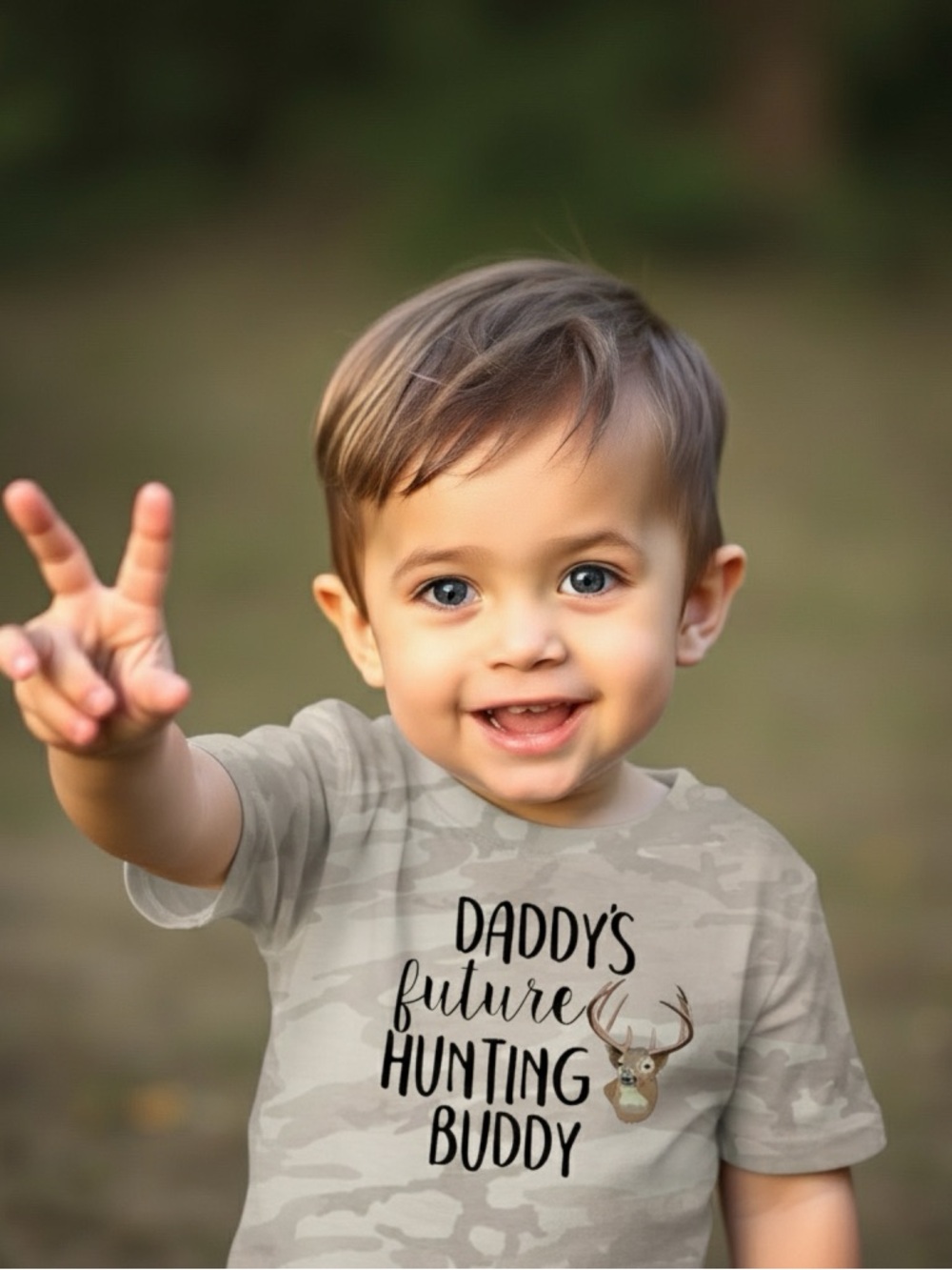 Custom gender neutral Unisex Daddy’s Future Hunting Buddy Camo toddler t shirt